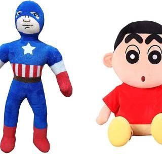 Hencebries Superhero Combo of Characters Action Packed (40Cm)_ Shinchan Soft Toy (32Cm) - 25 cm (Multicolor)